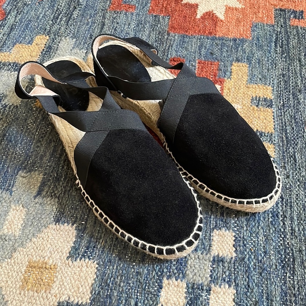Black Suede Low Wedge Espadrilles